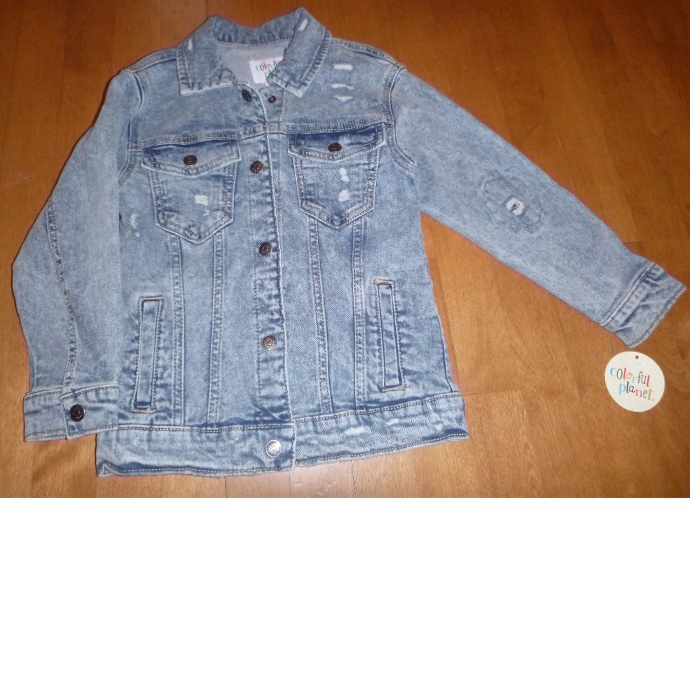 Girls Colorful Planet Denim Jean Jacket Size XS 4/5 Large 10/12 Snaps NWT